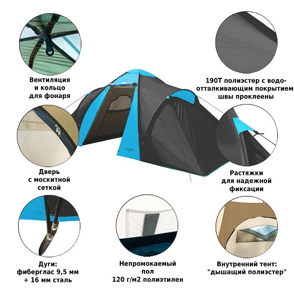 Палатка Konda 4, четырехместная, Green Glade