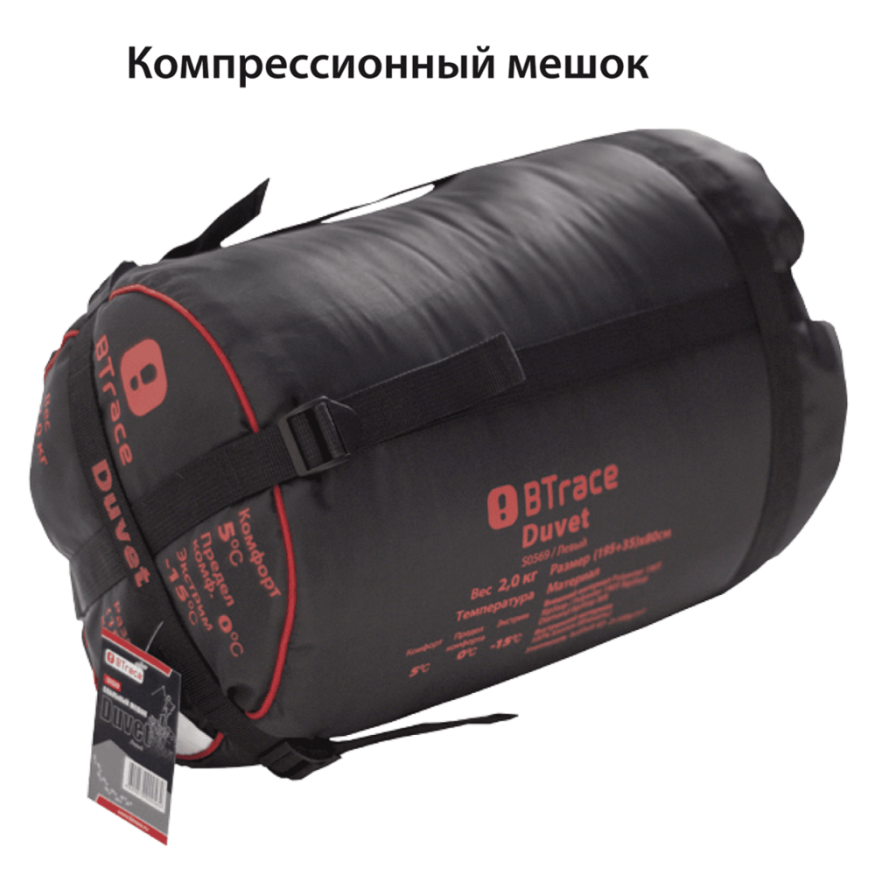 Спальный мешок Duvet Левый, серый/синий, Btrace
