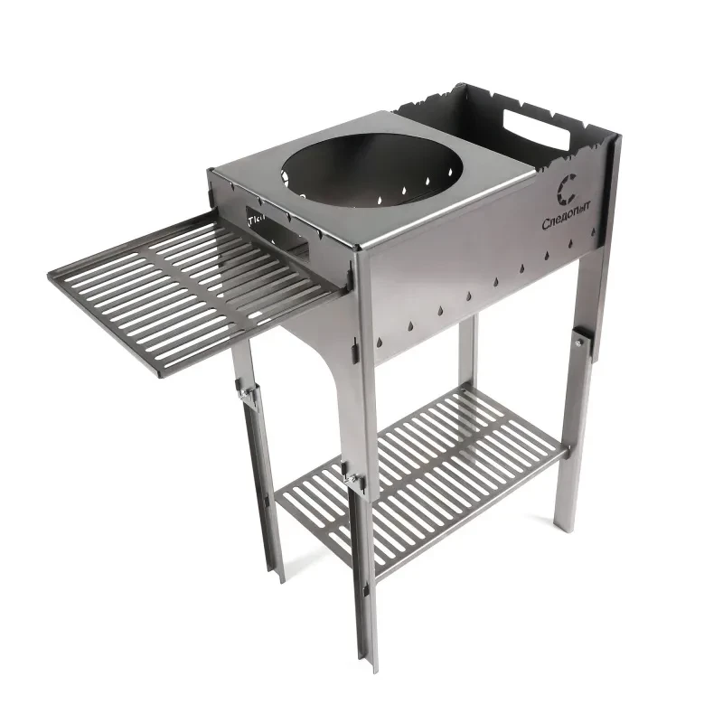 Мангал складной, 718х310х752 мм, со столиком и подставкой под казан, толщина 2 мм, в сумке, СЛЕДОПЫТ