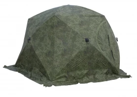 Палатка зимняя ЧУМ 2 (трехслойная, пиксель с выводом под трубу и навесом)